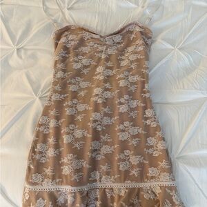 Edikted Tan and White Floral Mini Dress